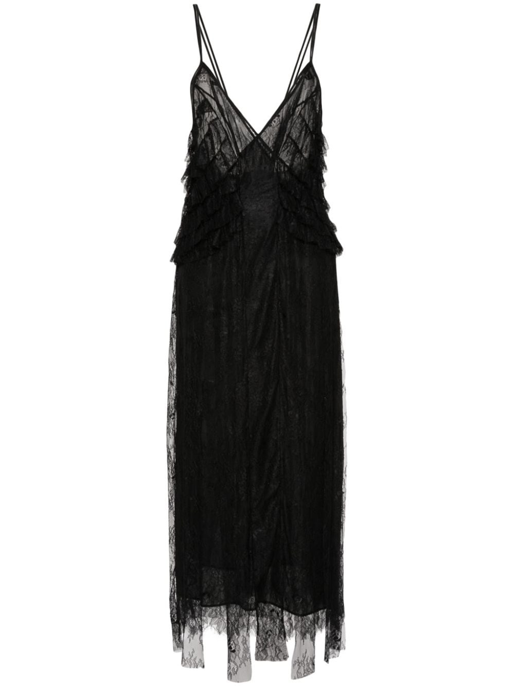 Shop Blumarine Lace Dress With Ruffles In Black  