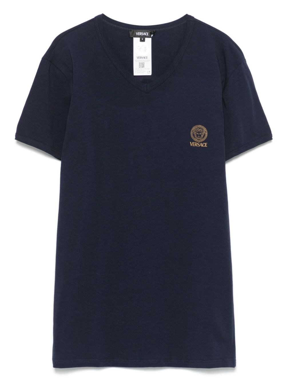Versace Logo-print Stretch-cotton T-shirt In Blue