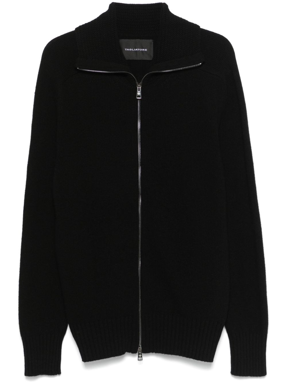Tagliatore High-collar Black Cardigan With Zip Closure In Black