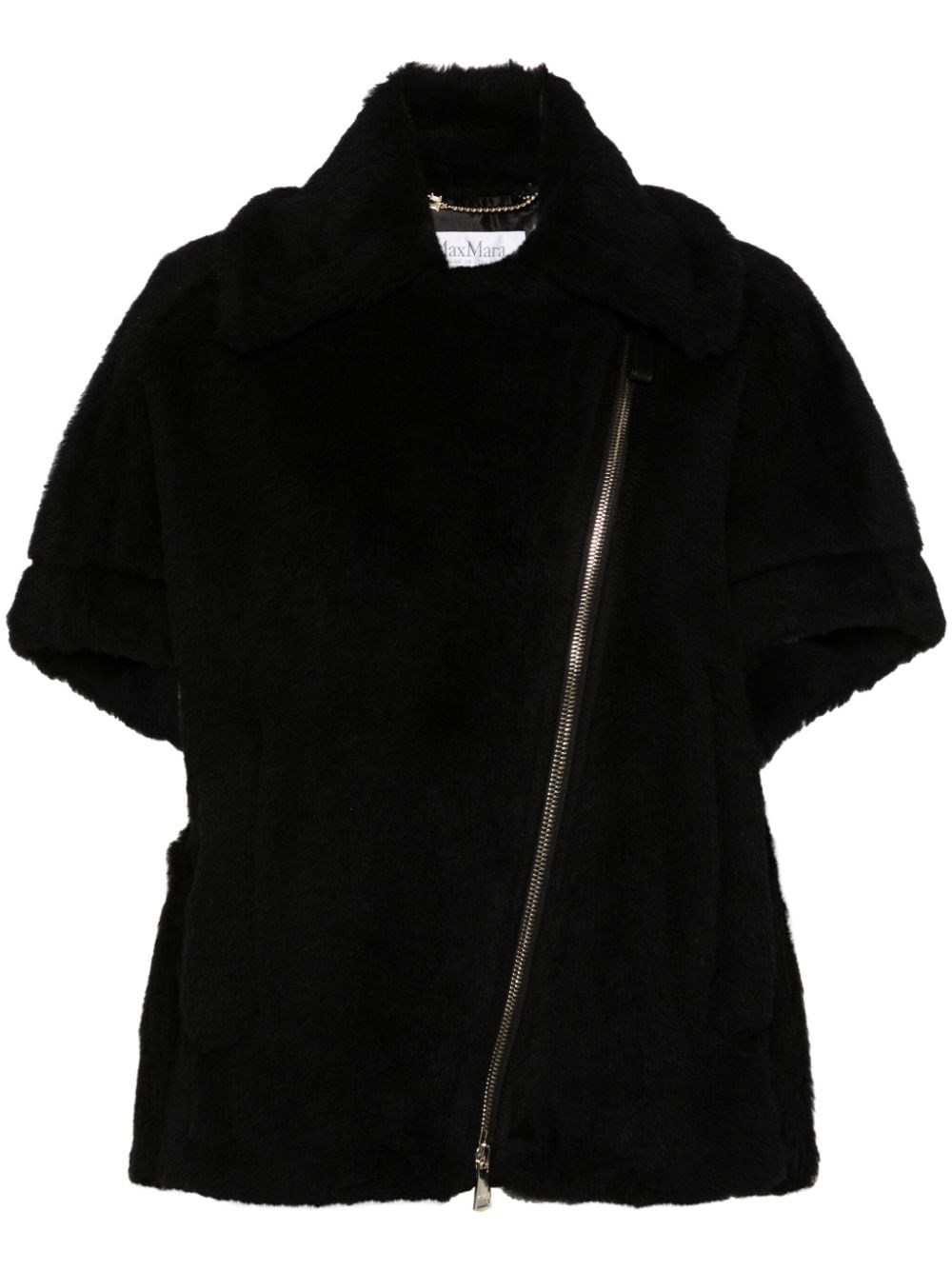 Max Mara Wool-alpaca Teddy Biker Jacket In Black