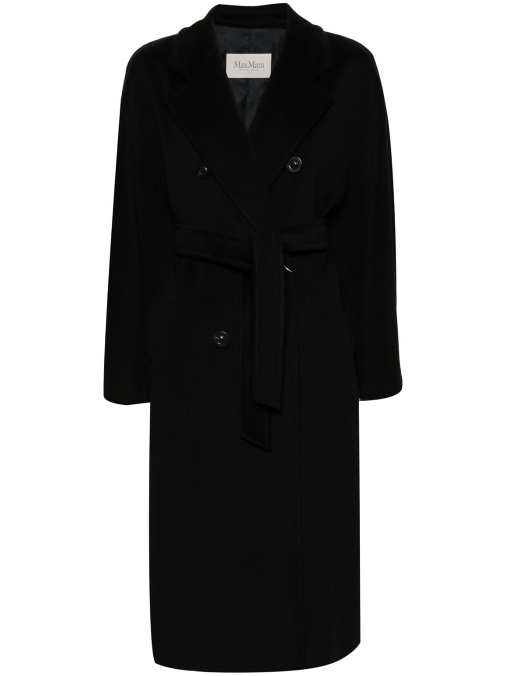 Max Mara Madame Double Breast Wool Blend Coat In Black
