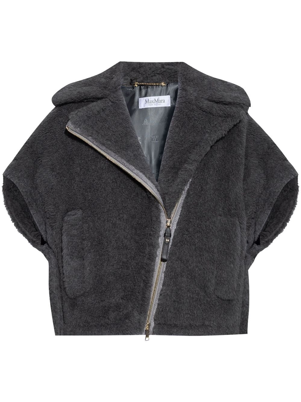 Shop Max Mara Wool And Alpaca Teddy Cape In Gray