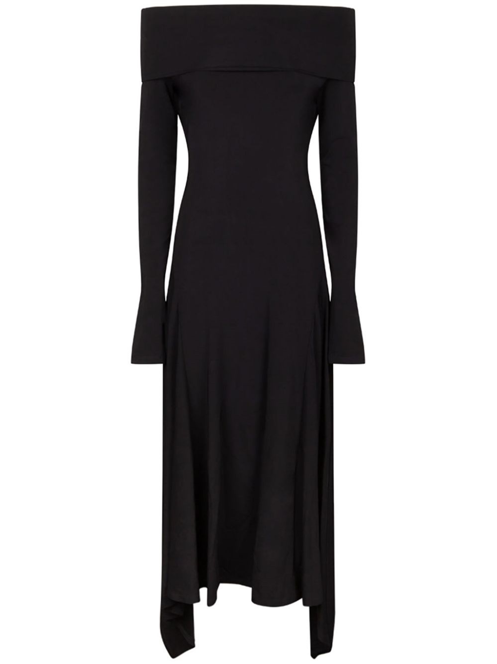 Max Mara Jersey Dress With Asymmetrical Hem And Off-shoulder Neckline In Black
