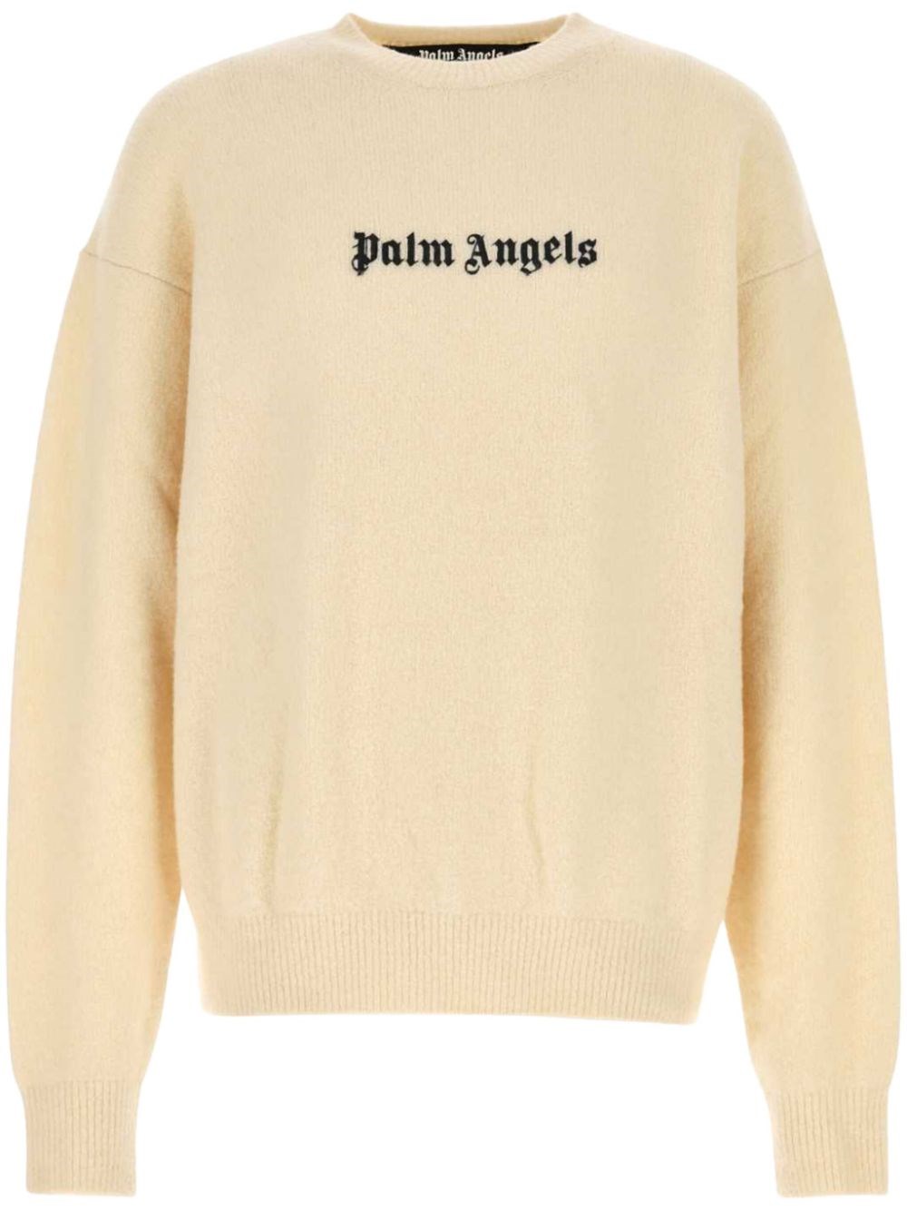 Palm Angels Logo Crew-neck Sweater With Ribbed Knit In White