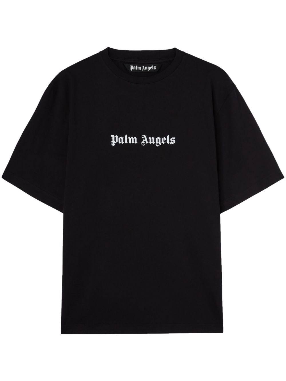 Palm Angels Blue Cotton T-shirt With Palm Print And Logo In Black