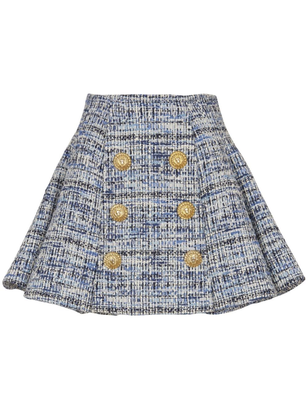 Balmain Space-dyed Cotton-blend Miniskirt In Blue