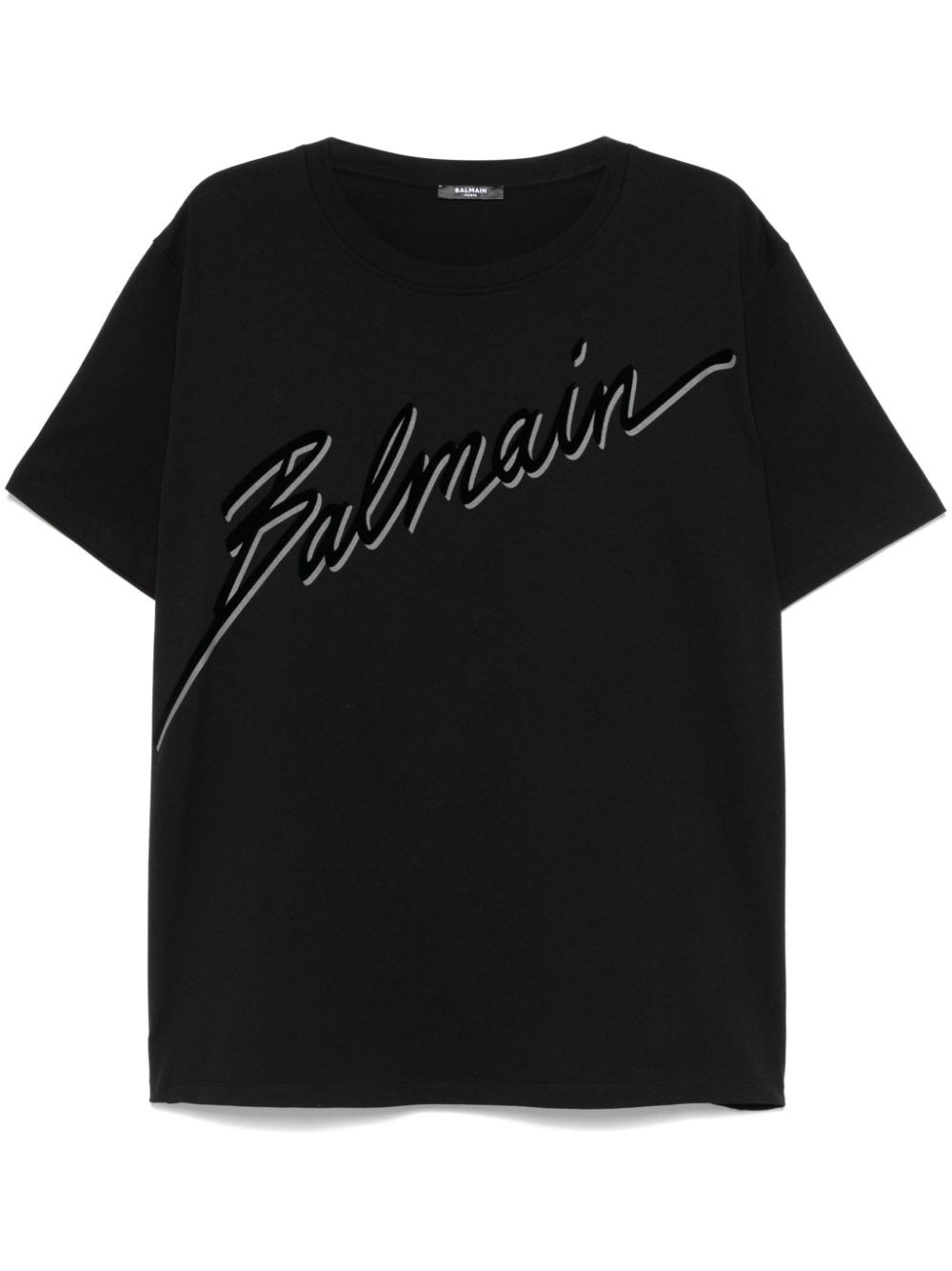 Balmain Men Black T-shirt With Logo Lettering On The Front In Cotton Man In Black