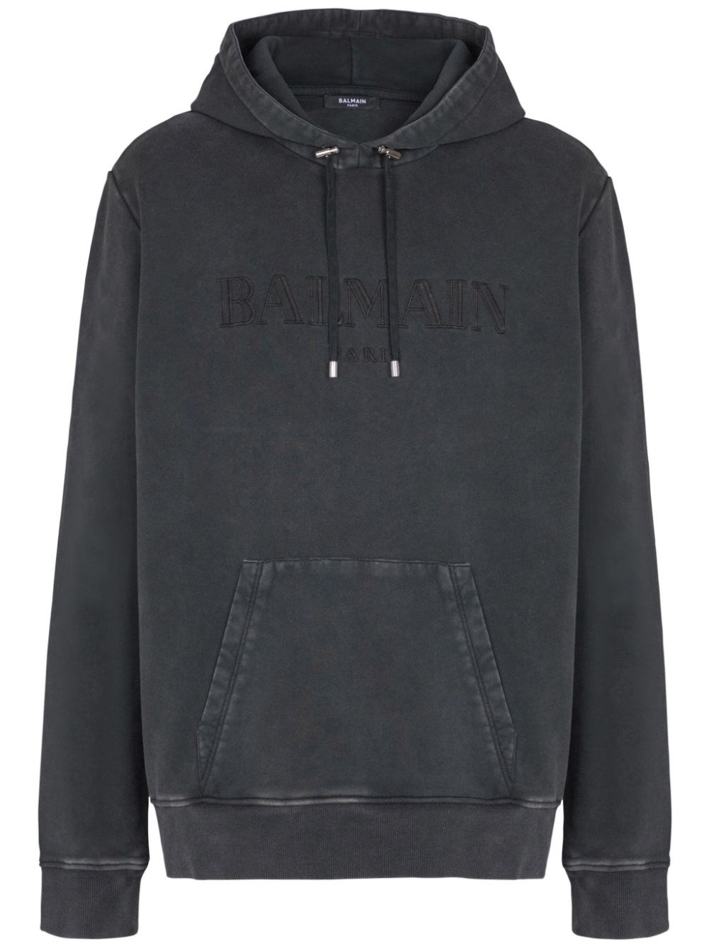 Balmain Logo-embroidered Cotton-jersey Hoodie In Gray