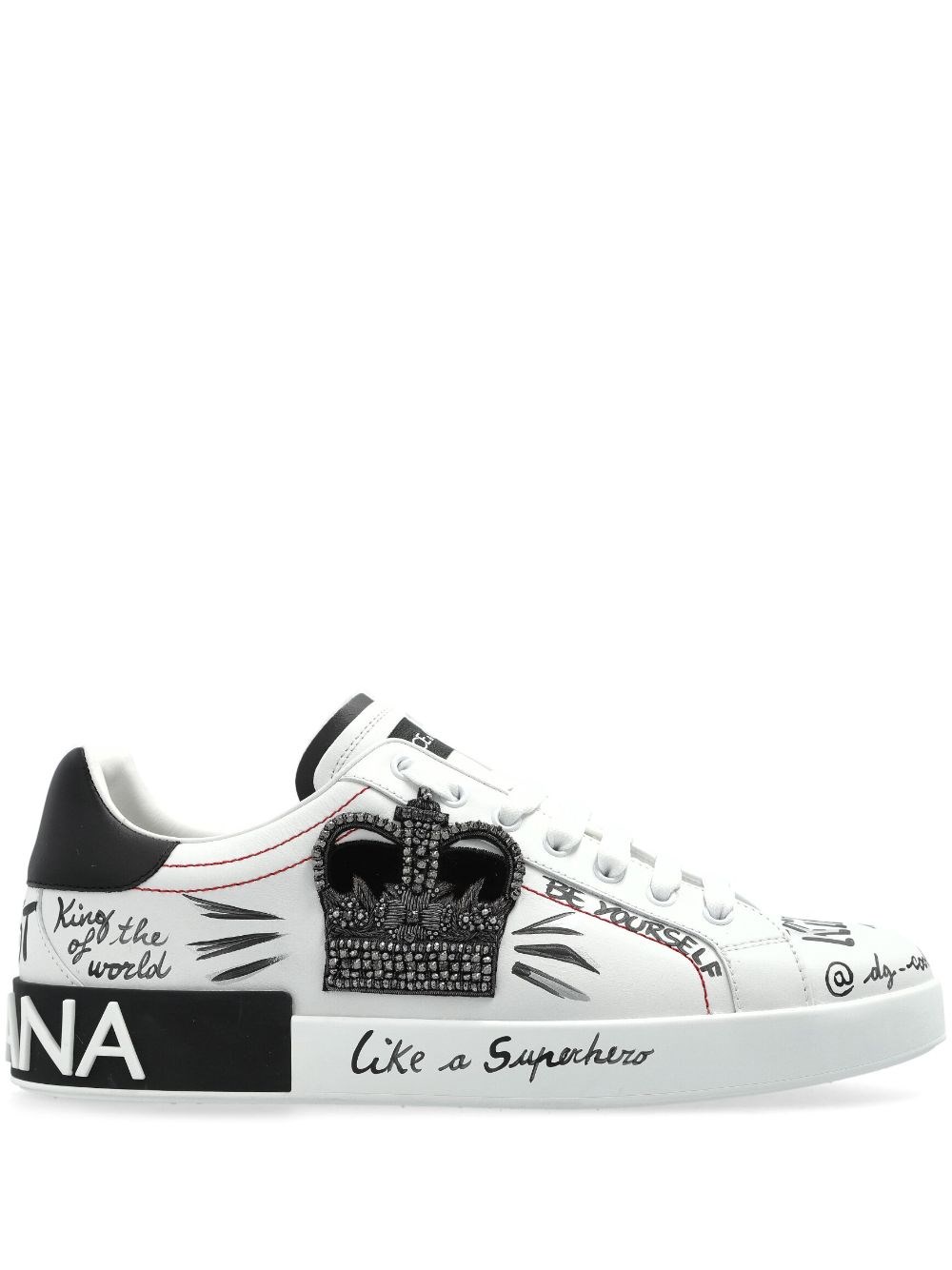 Dolce & Gabbana White Low Top Sneakers With Logo Patch On The Tongue And All-over Print In Leather Man In White