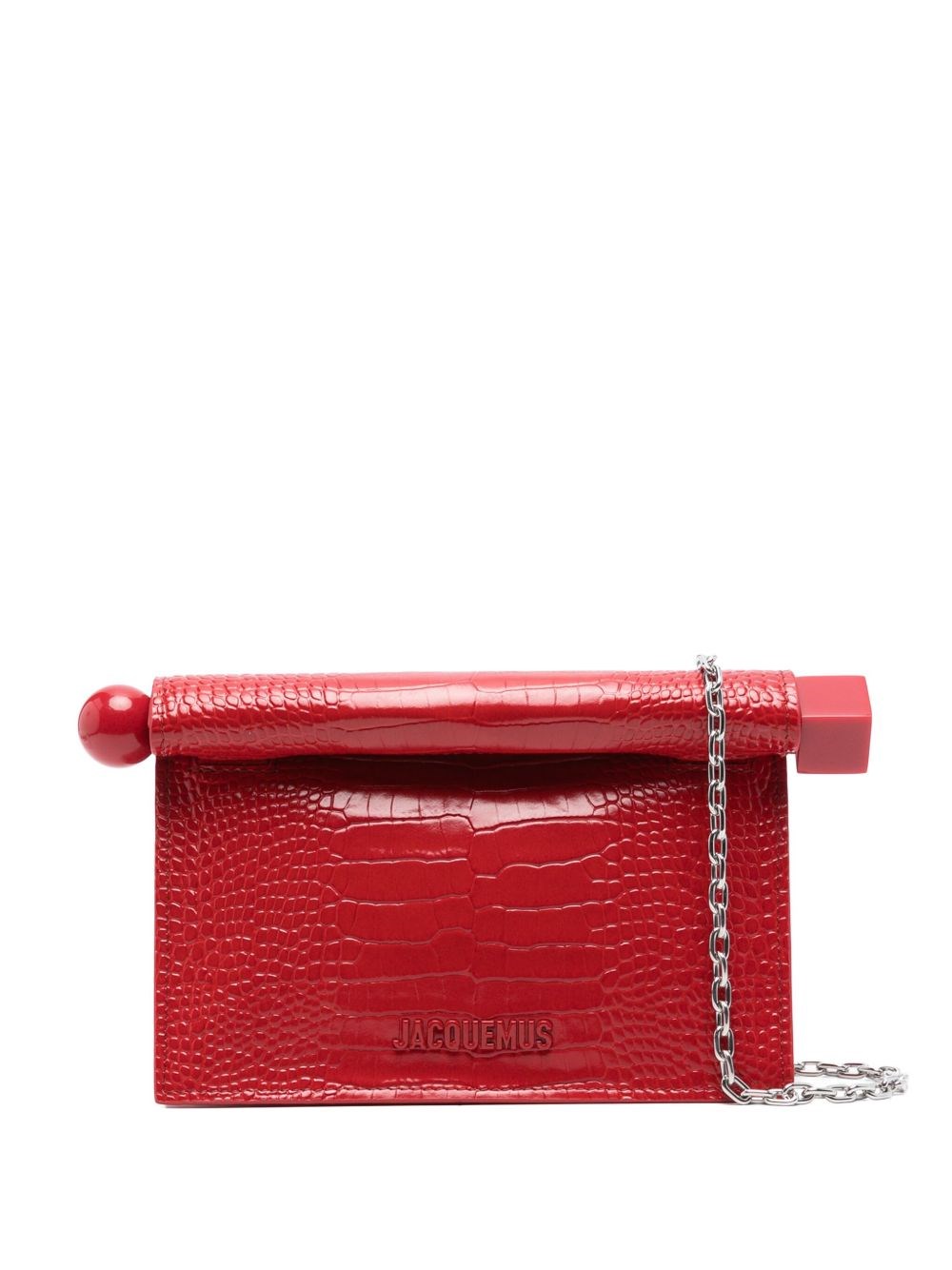 Jacquemus Small Round Crocodile Chain Strap Bag In Red