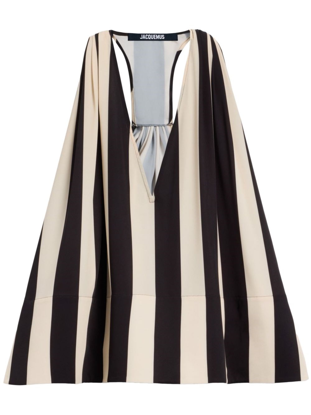 Jacquemus Beige Deep V-neck Sleeveless Racerback Top With Vertical Stripes In Multi