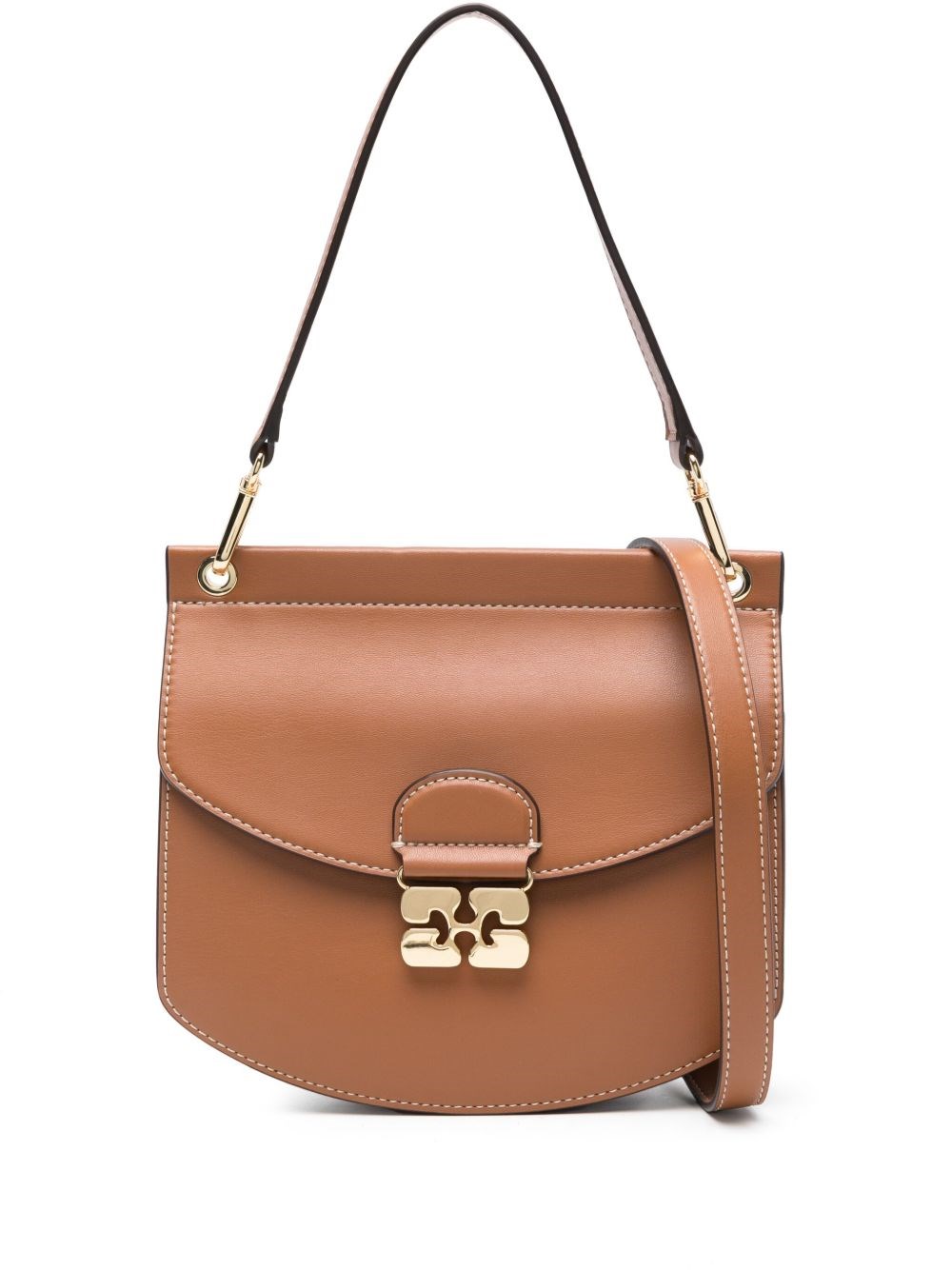 Ganni Womens Caramel Cafe Apo-g Small Recycled-leather Blend Cross-body Bag In Brown