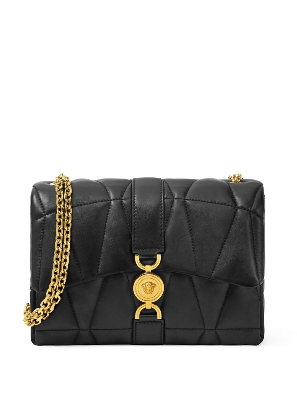 Versace Black Crossbody Bag With Buckle And Gold Chain In Black