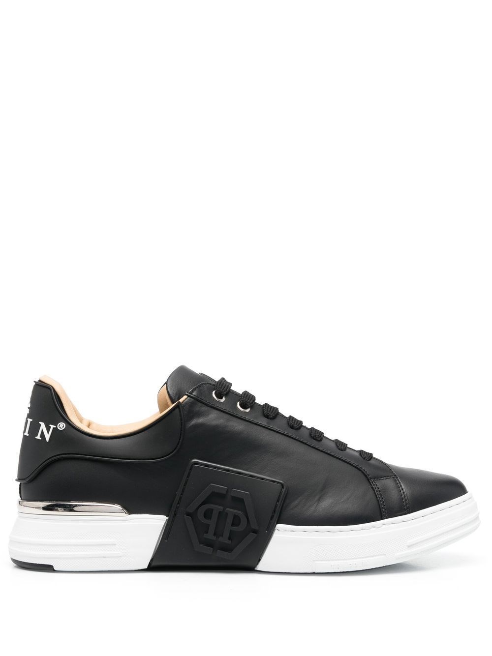 Philipp Plein Leather Sneakers With Distinctive Logo Detail In Black