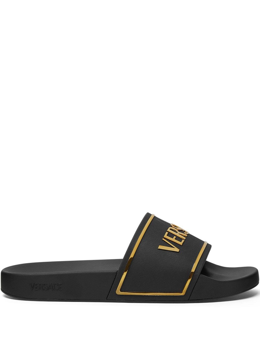 Versace Black Sandals With Logo Printed On The Front In Black