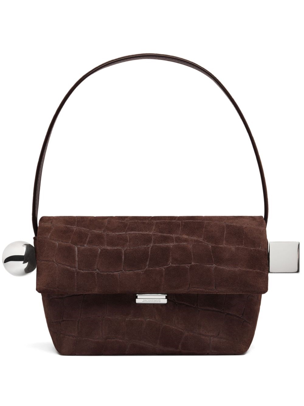 Jacquemus Le Rond Carré Crocodile-effect Suede Shoulder Bag In Brown