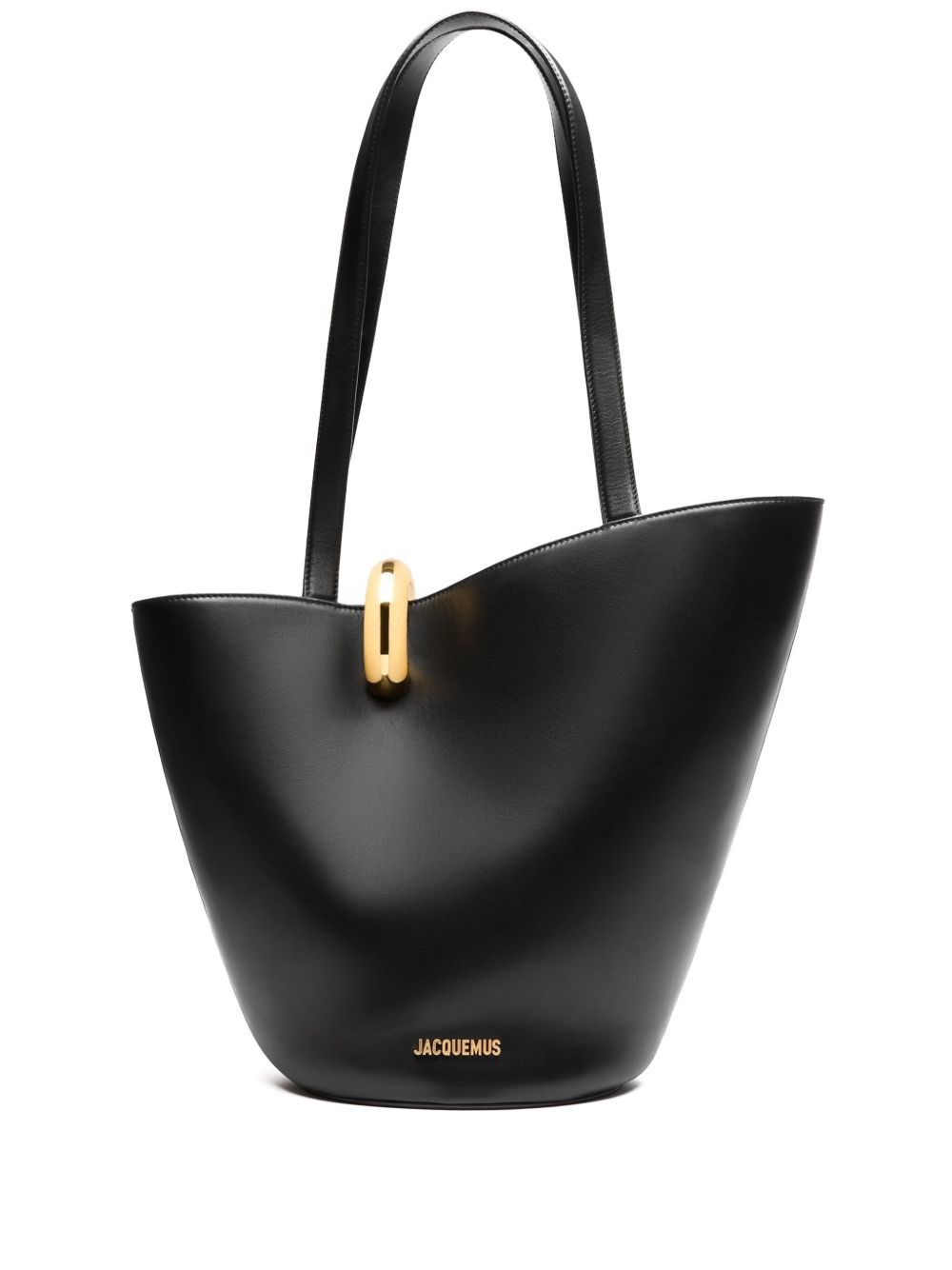 Jacquemus The Medium Bambola Asymmetric Leather Bucket Bag In Black