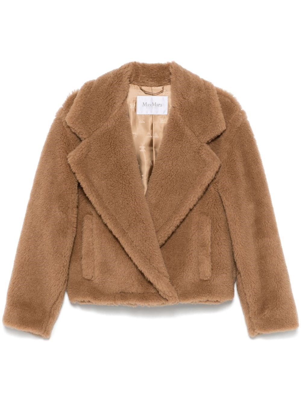 Max Mara Collared Long-sleeved Teddy Coat In Neutrals