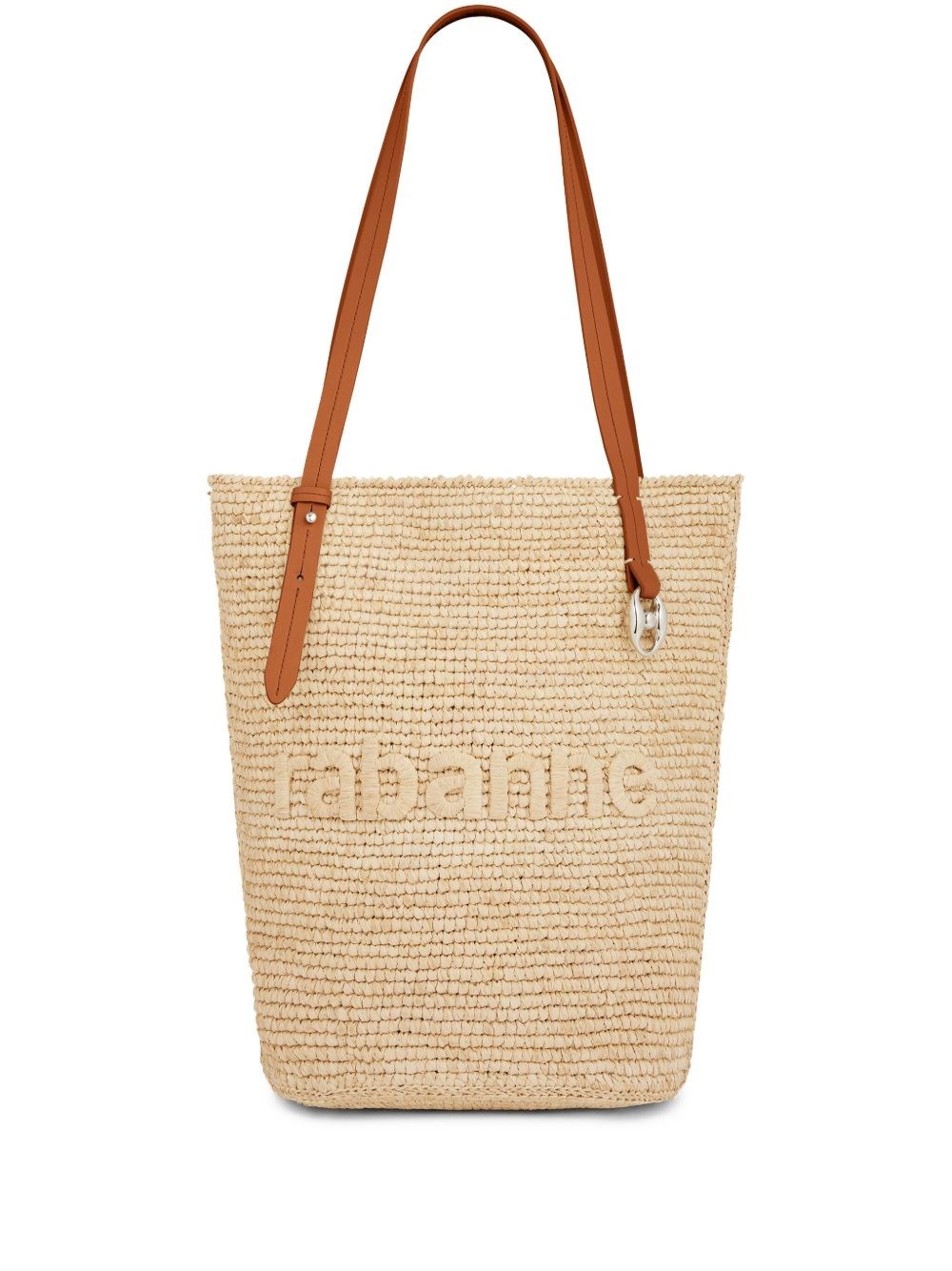 Rabanne Logo-embroidered Raffia Tote Bag In Neutrals
