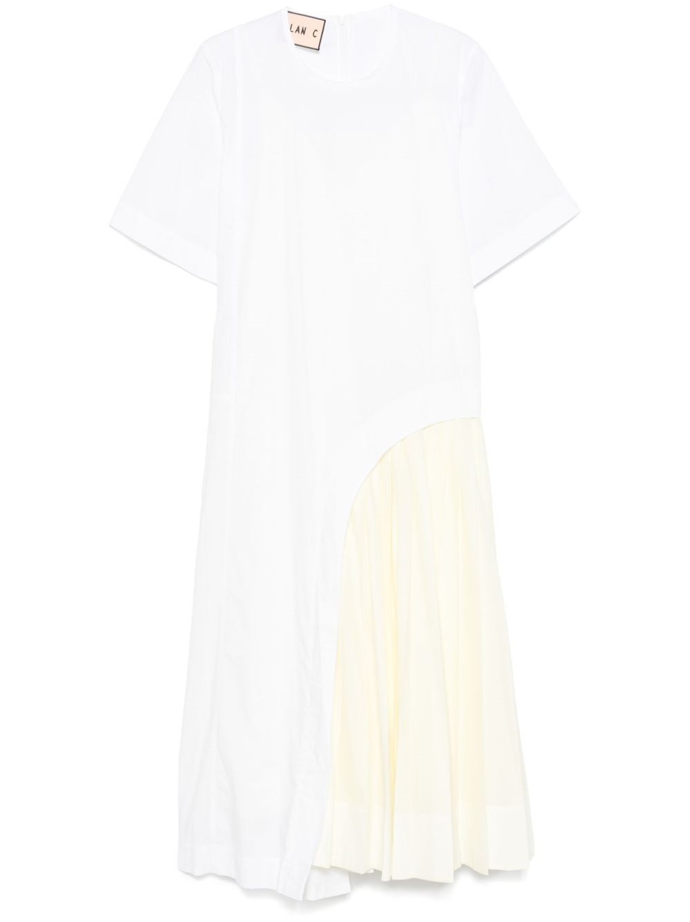 Plan C Cotton Dress With Pleated Insert In White