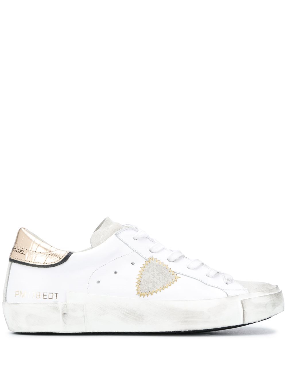 Philippe Model Contrasting Croc-effect Sneakers In White