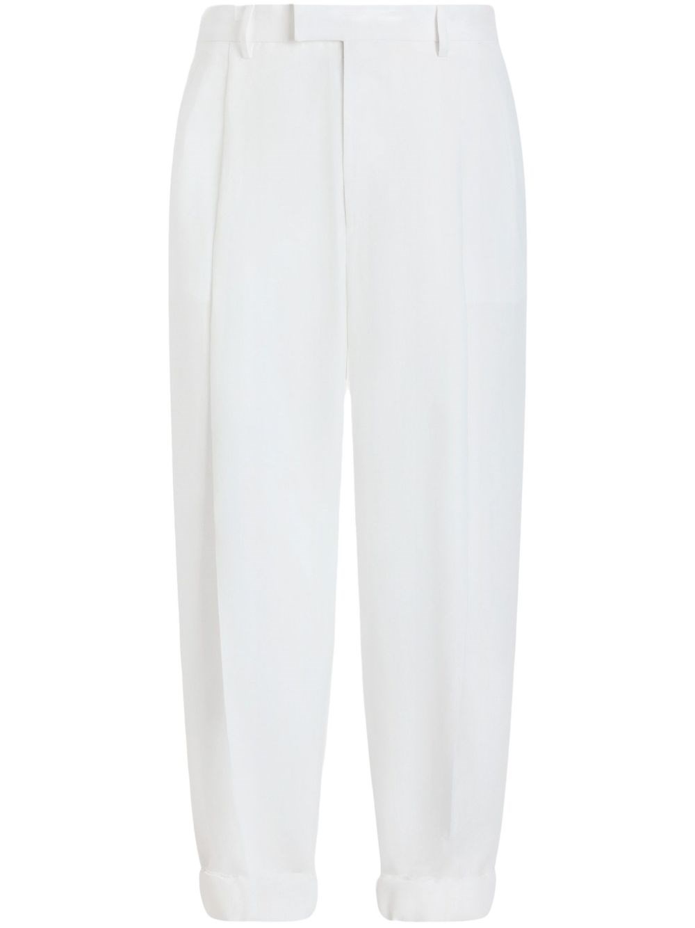 Dolce & Gabbana White Pants With Turn-up Hem In Linen Man In White