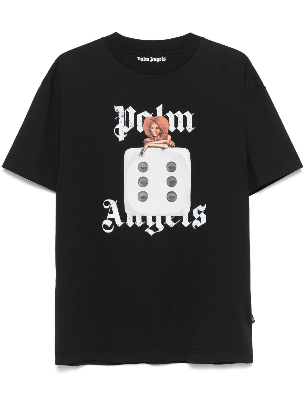 Palm Angels Black T-shirt With Front Dice And Logo Print In Black