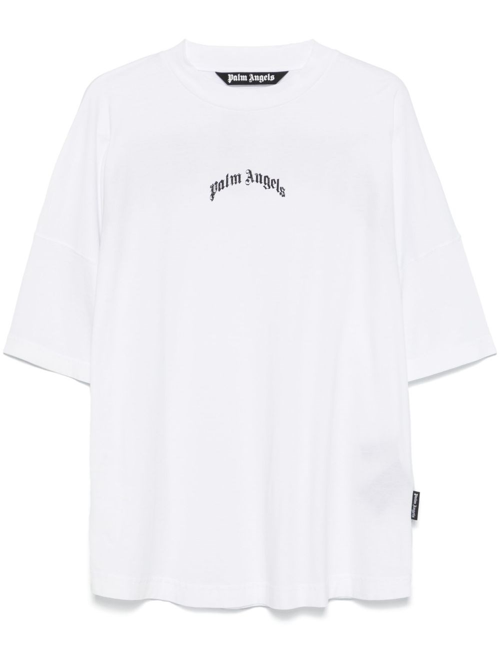 Palm Angels White Black Curved Logo T-shirt In White