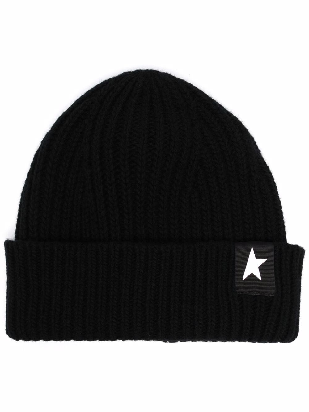 Golden Goose Mans Ribbed Black Wool Hat With Logo In Black  