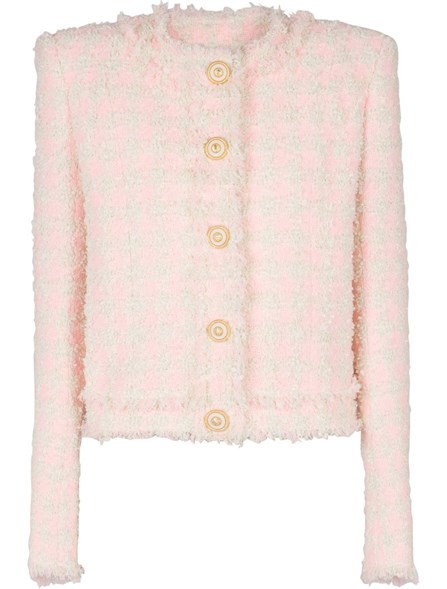 ジャケット BALMAIN 5 BTNS COLLARLESS TWEED JCKT (EF1SK719XK69 OHP) 5-button tweed jacket pink pink - Women | BALMAIN