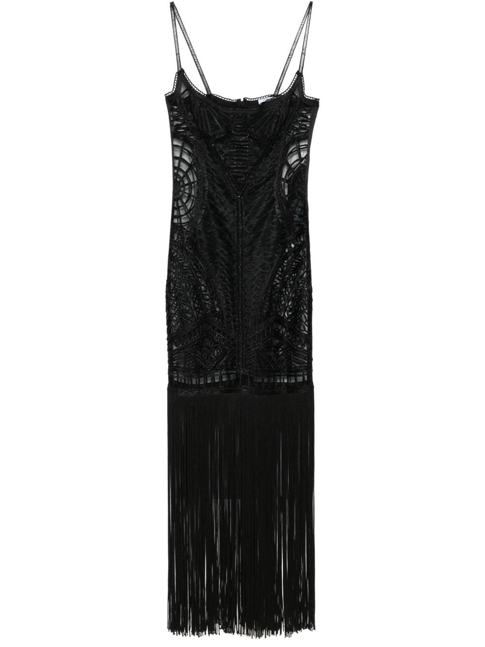 Attico Illusion Embroidered Tulle Long Dress In ブラック