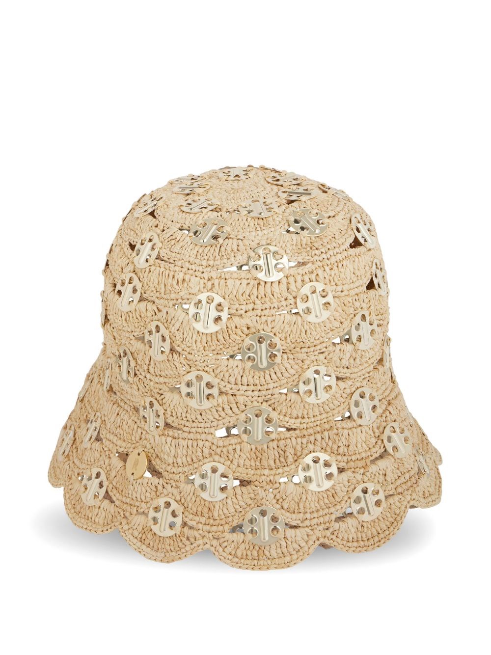 Rabanne Embellished Scalloped Crocheted Raffia Bucket Hat In Neutrals