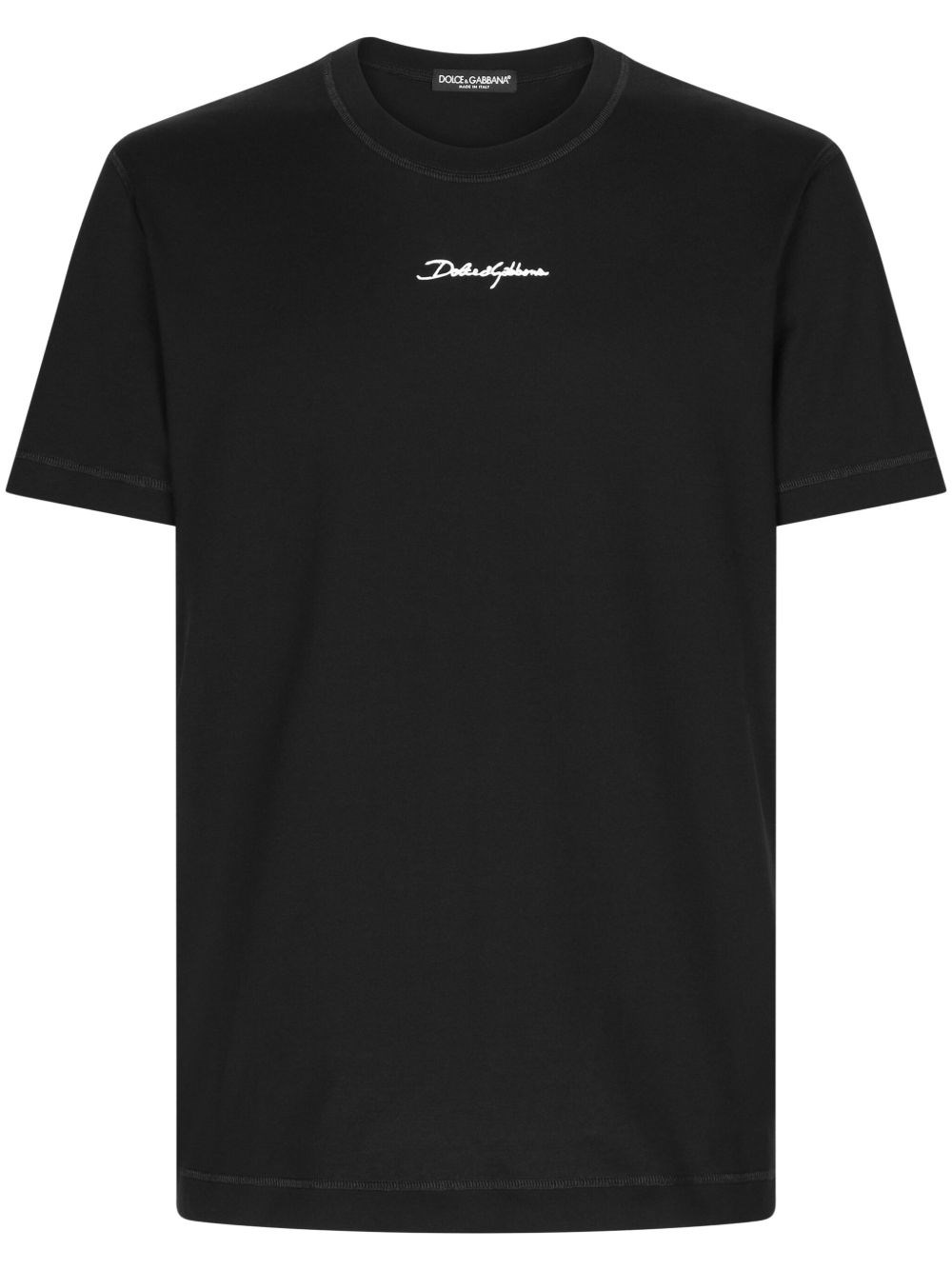 Dolce & Gabbana Black Crewneck T-shirt With Signature Logo In Cotton Man In Black