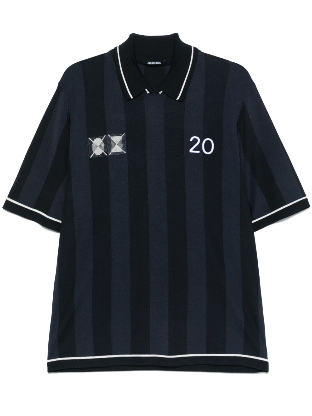 Jacquemus 'le Polo Liga' Blue Shirt With Maxi Rear Print And All-over Striped Motif In Gold