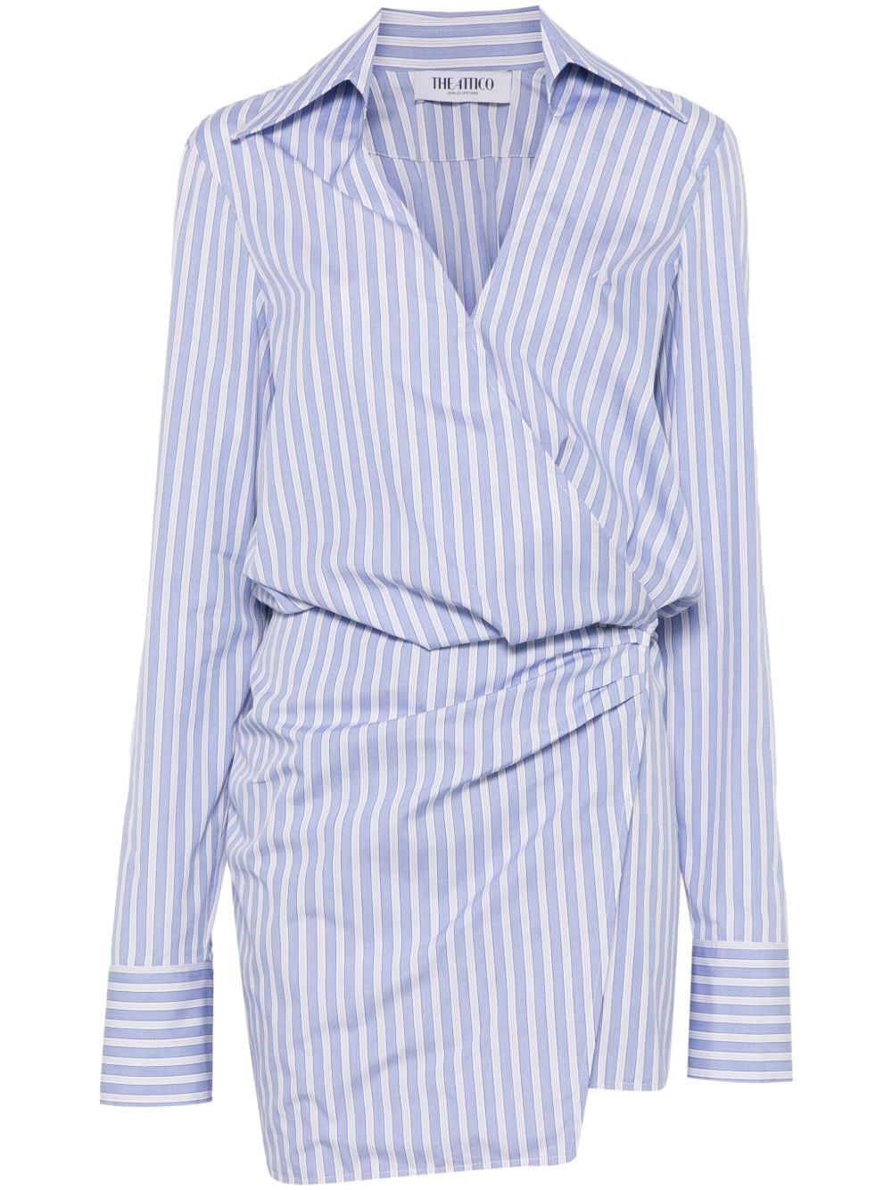 Attico Mini Dress With Stripes And Wrap Design In Blue