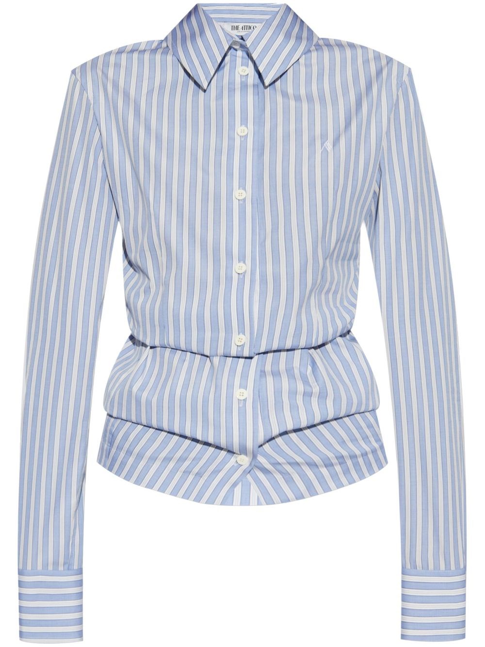 Attico Blue And White Striped Oversized Cotton Shirt In Blue