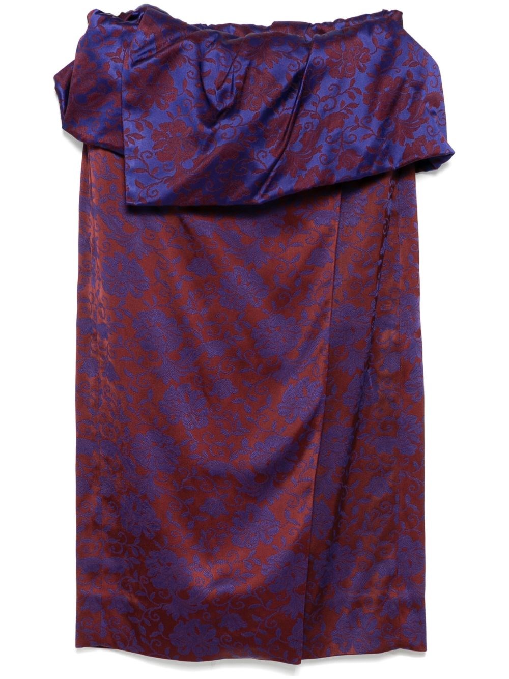 Dries Van Noten Santi Archive Floral Jacquard Satin Peplum Skirt In Red