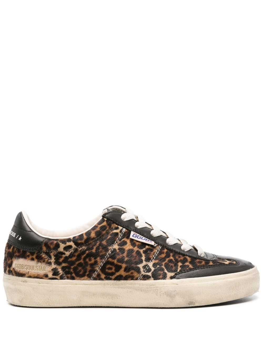 Golden Goose Soul-star Distressed Leather-trimmed Leopard-print Calf Hair Sneakers In ブラウン