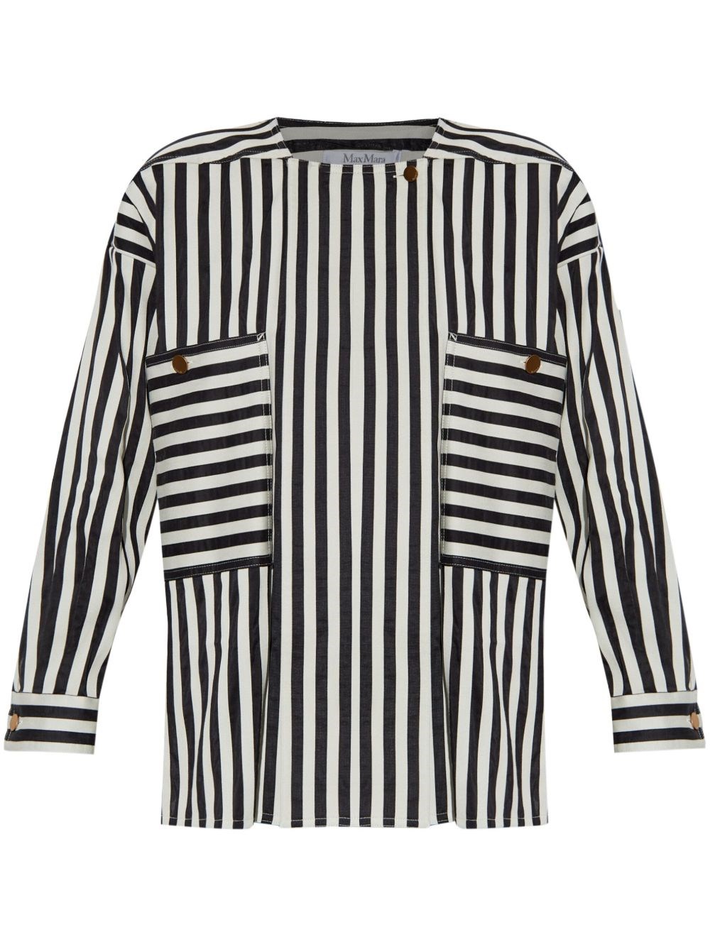 Max Mara Womens White Black Paio Striped Cotton And Silk-blend Shirt