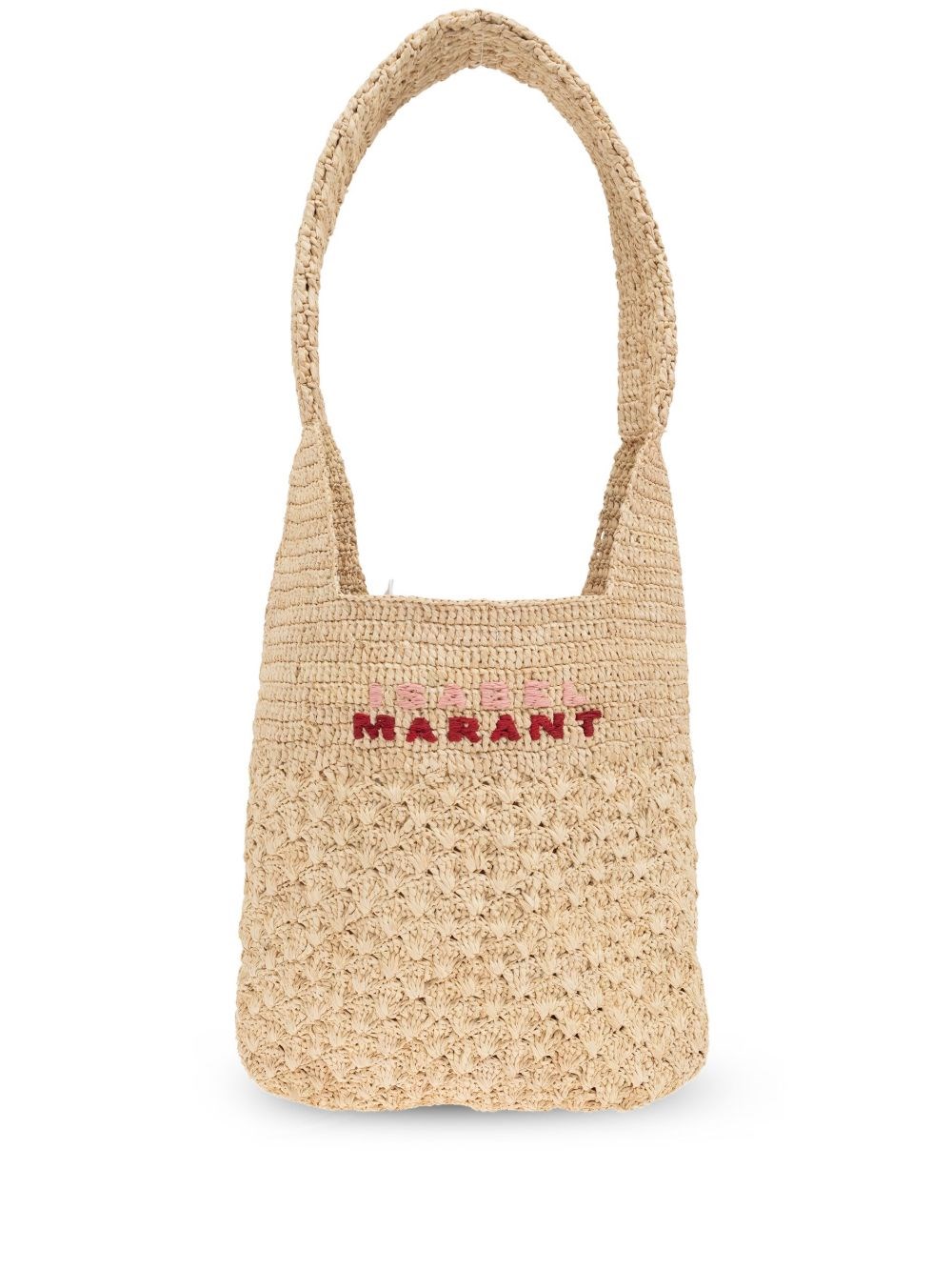 Isabel Marant 'praia' Beige Small Shoulder Bag With Logo Lettering Embroidery On The Front