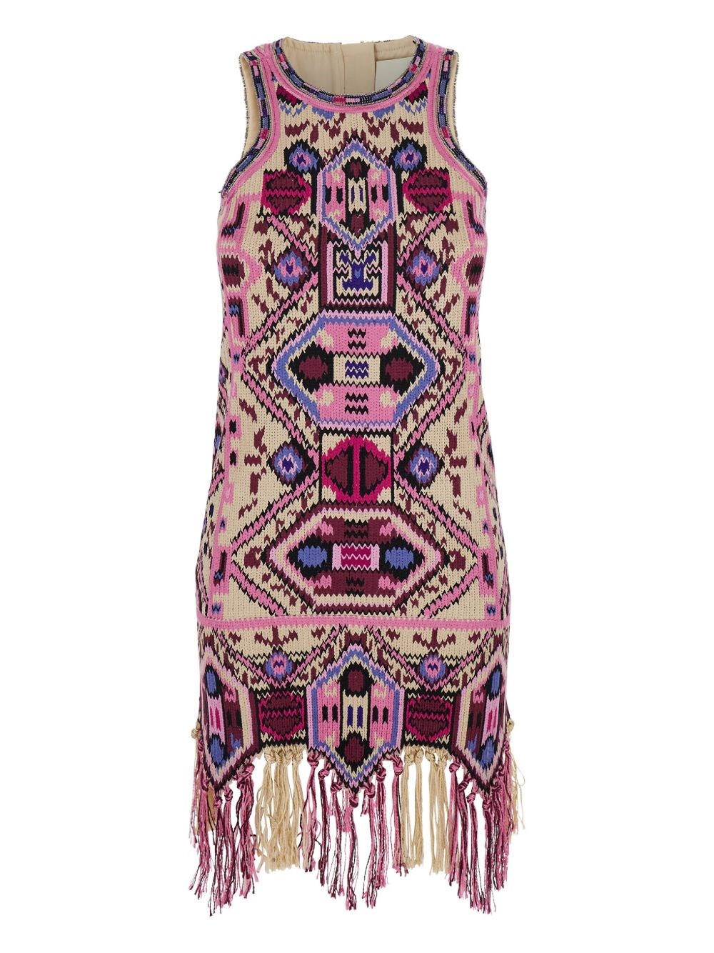 Isabel Marant Fringed Embroidered Geometric Scoop Sleeveless Dress In Multi