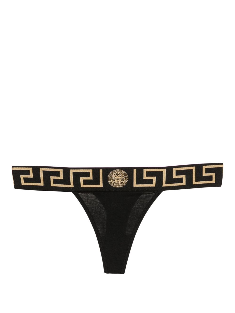Versace Thong With Greek Edge In Black