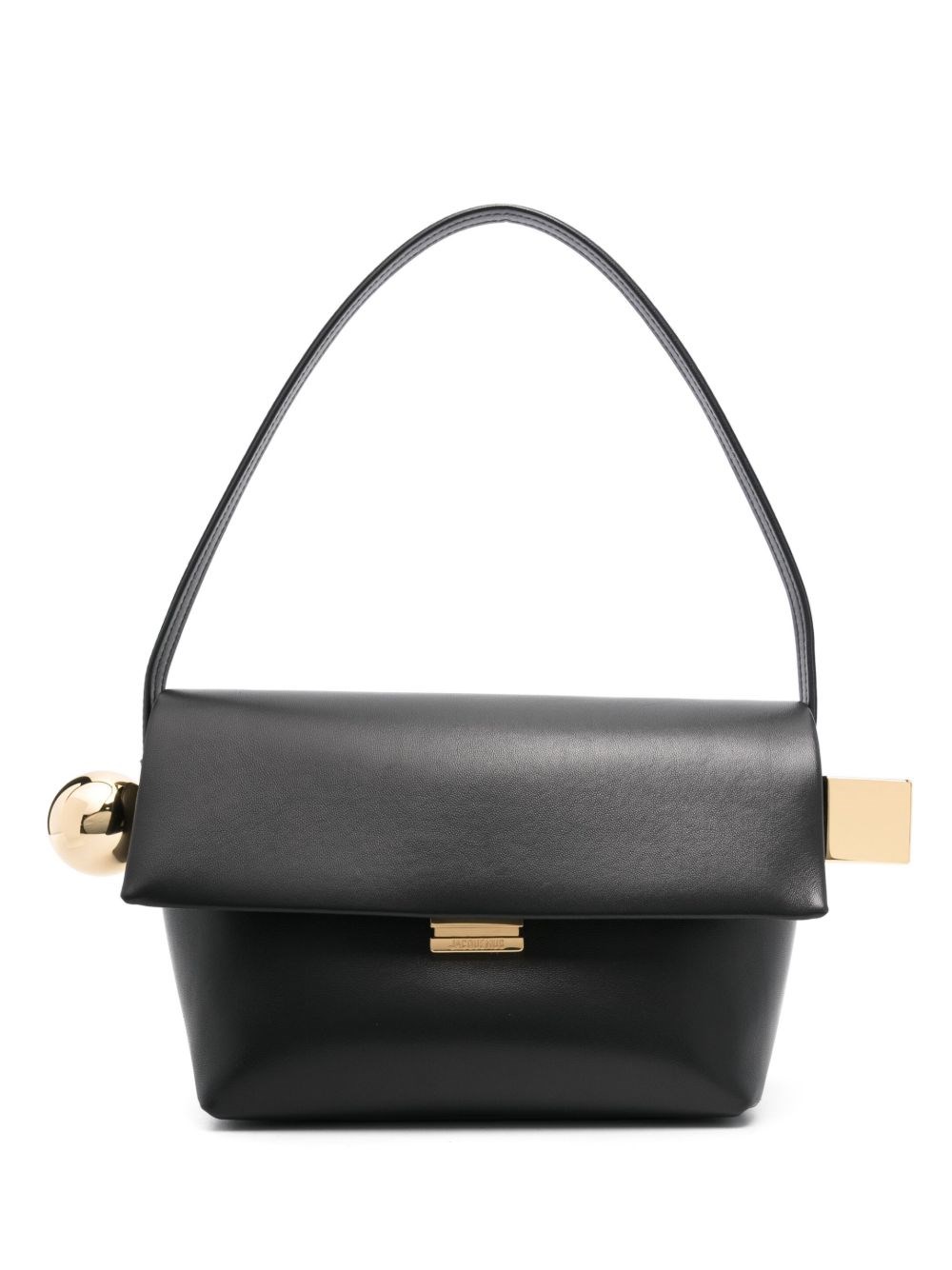 Jacquemus The Rond Carre Leather Shoulder Bag In Black