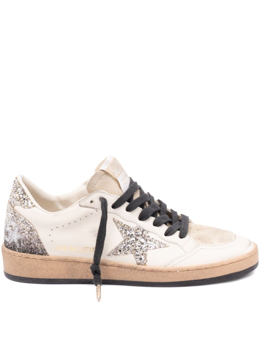 Golden Goose Nappa Leather Sneakers With Silver Glitter Star Accents In White