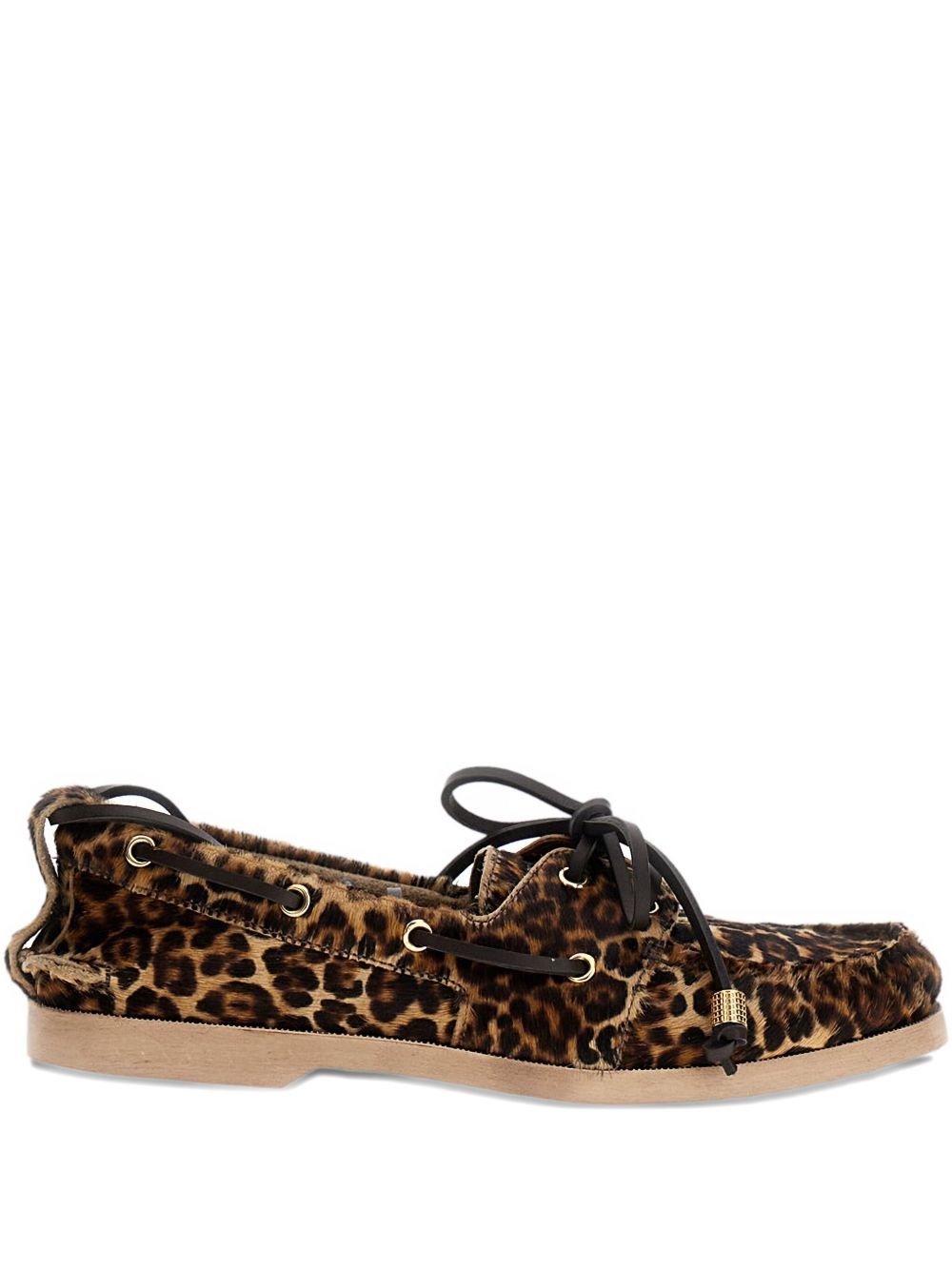Golden Goose Boat Mocassin Horsy Leopard Upper With Accessories In Brown