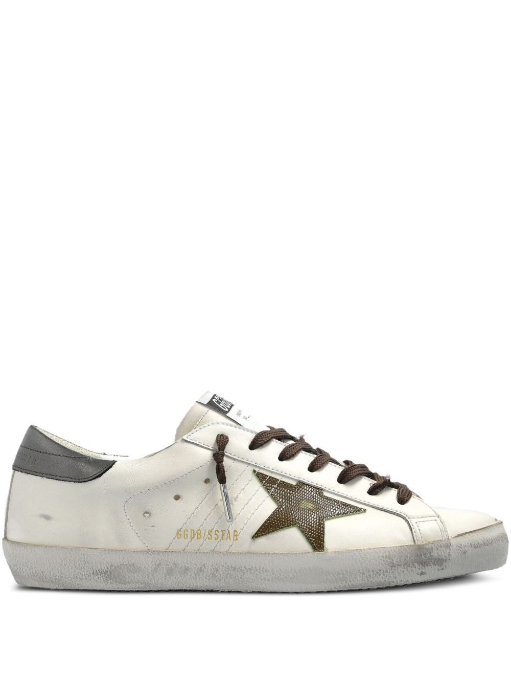 Golden Goose Super-star Sneakers With Lizard Effect Star And Grey Heel Tab In White