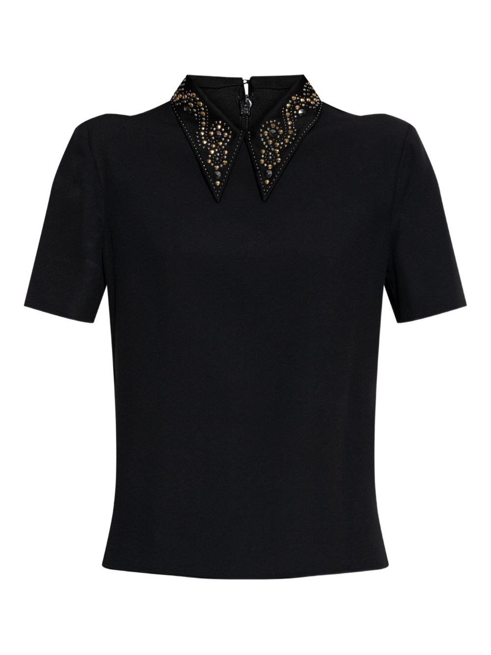 Versace Pointed Collar Black Shirt With Gold And Silver Embellishments In Black