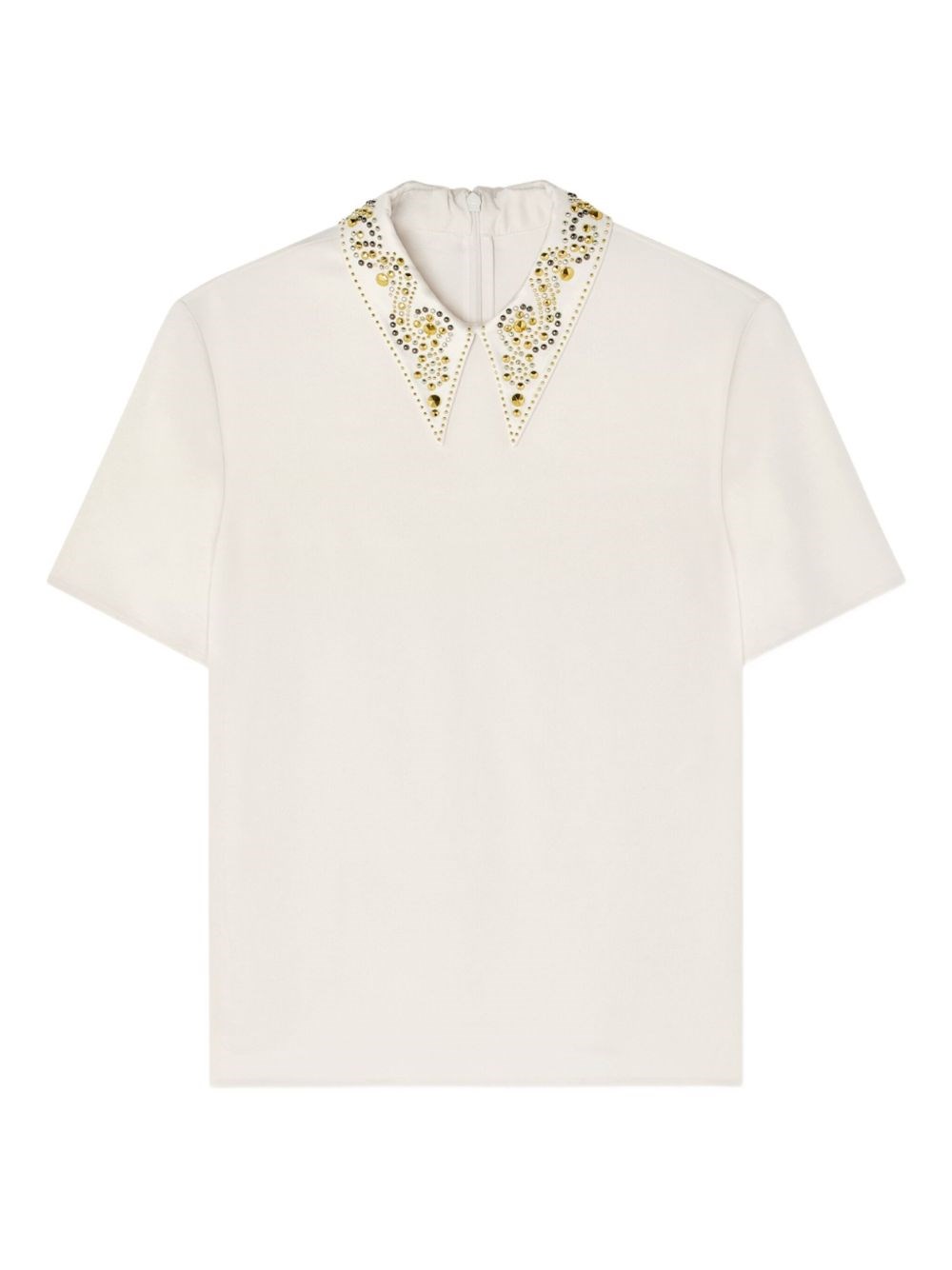Versace Embellished-collar Short-sleeve Top In Neutral