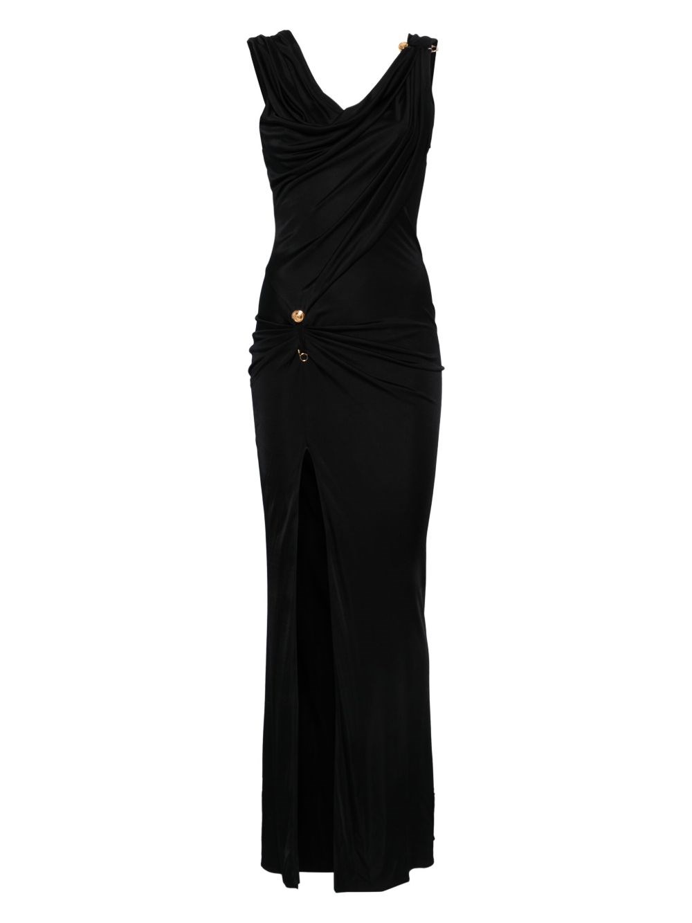 Versace Asymmetric Neck Viscose Long Dress In Black