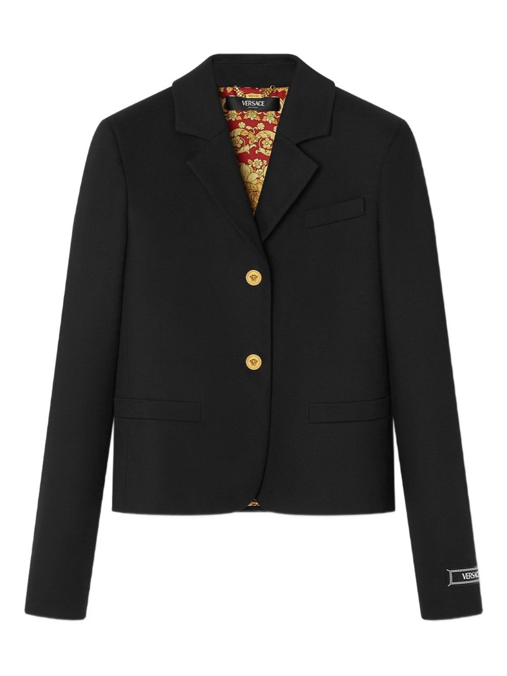 Versace Gabardine Short Boxy Blazer In Black